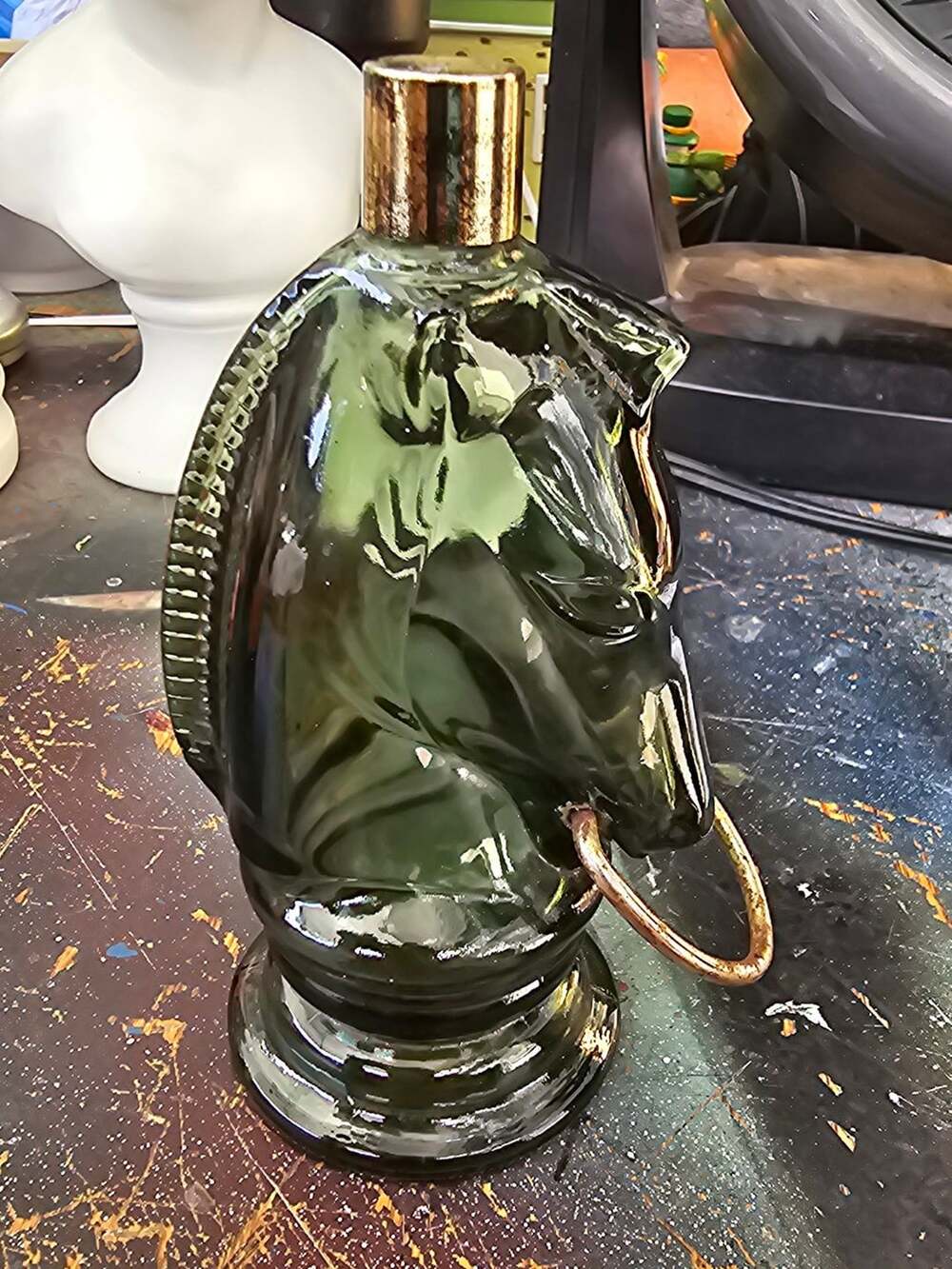 Vintage Avon Wild Country After Shave Green Glass Horse Head Decanter
